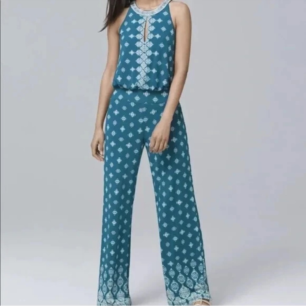 NEW! White House Black‎ Market Jumpsuit Teal Sleeveless Embroidered Neckline XL